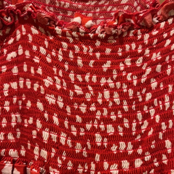 Red with white polka dot mid length dress-Size Large - Picture 3 of 6